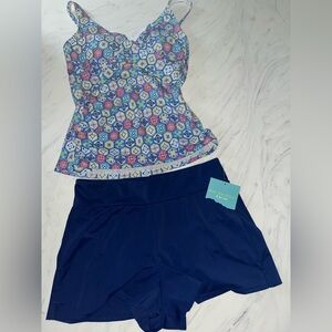 Bal harbour tankini top swim bathing suit mosaic sport 2 pc shorts bottoms m new